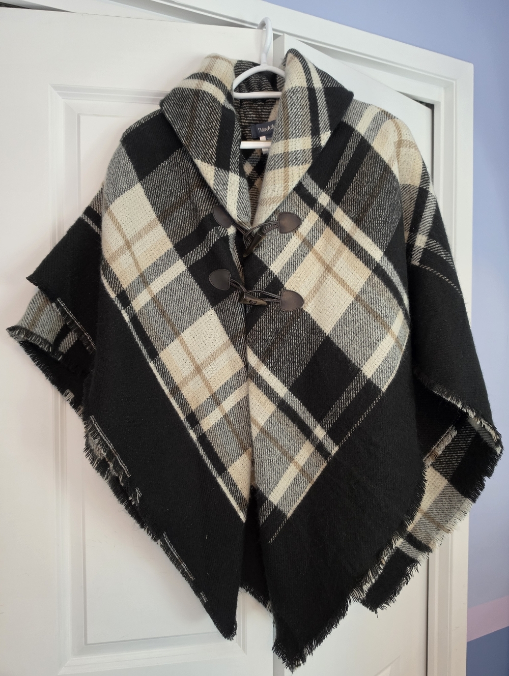 Modcloth Black & Cream Plaid Toggle Cape